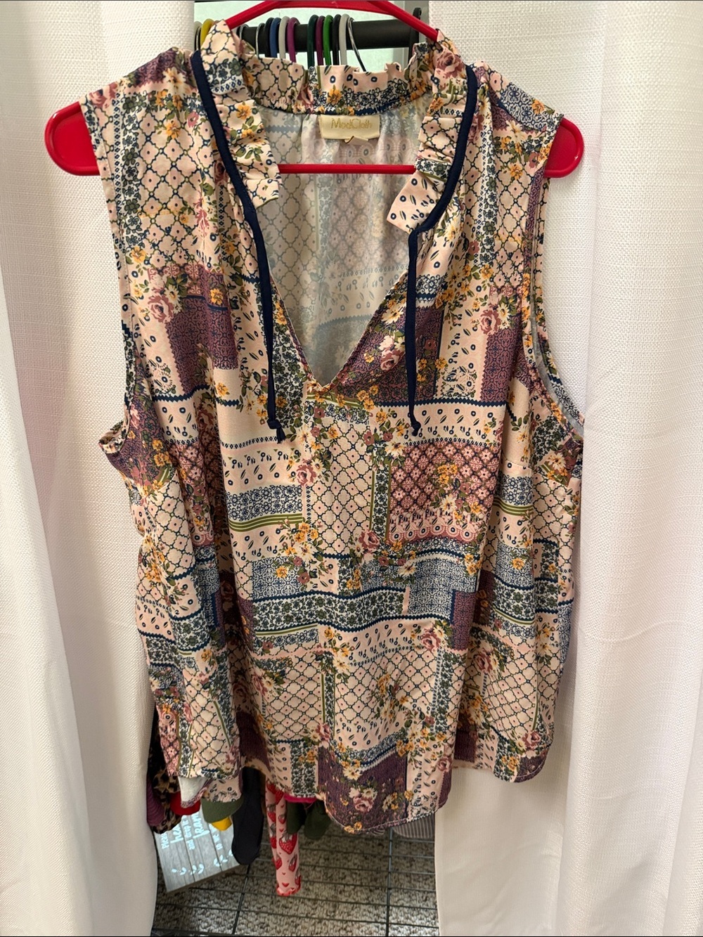 Modcloth Patchwork Tie Neck Sleeveless Blouse